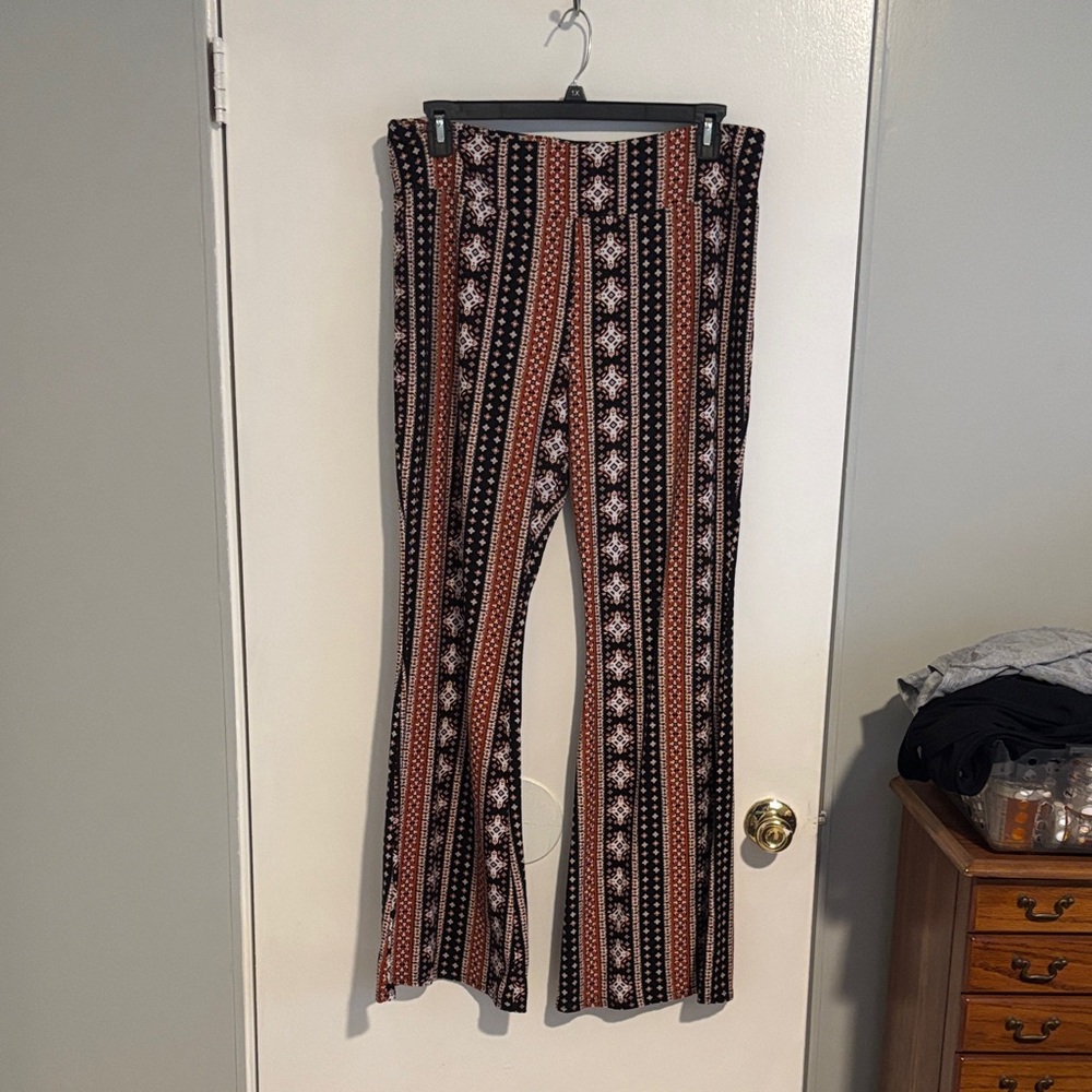 Stylish Black and Burnt Orange Patterned Women's Pants
